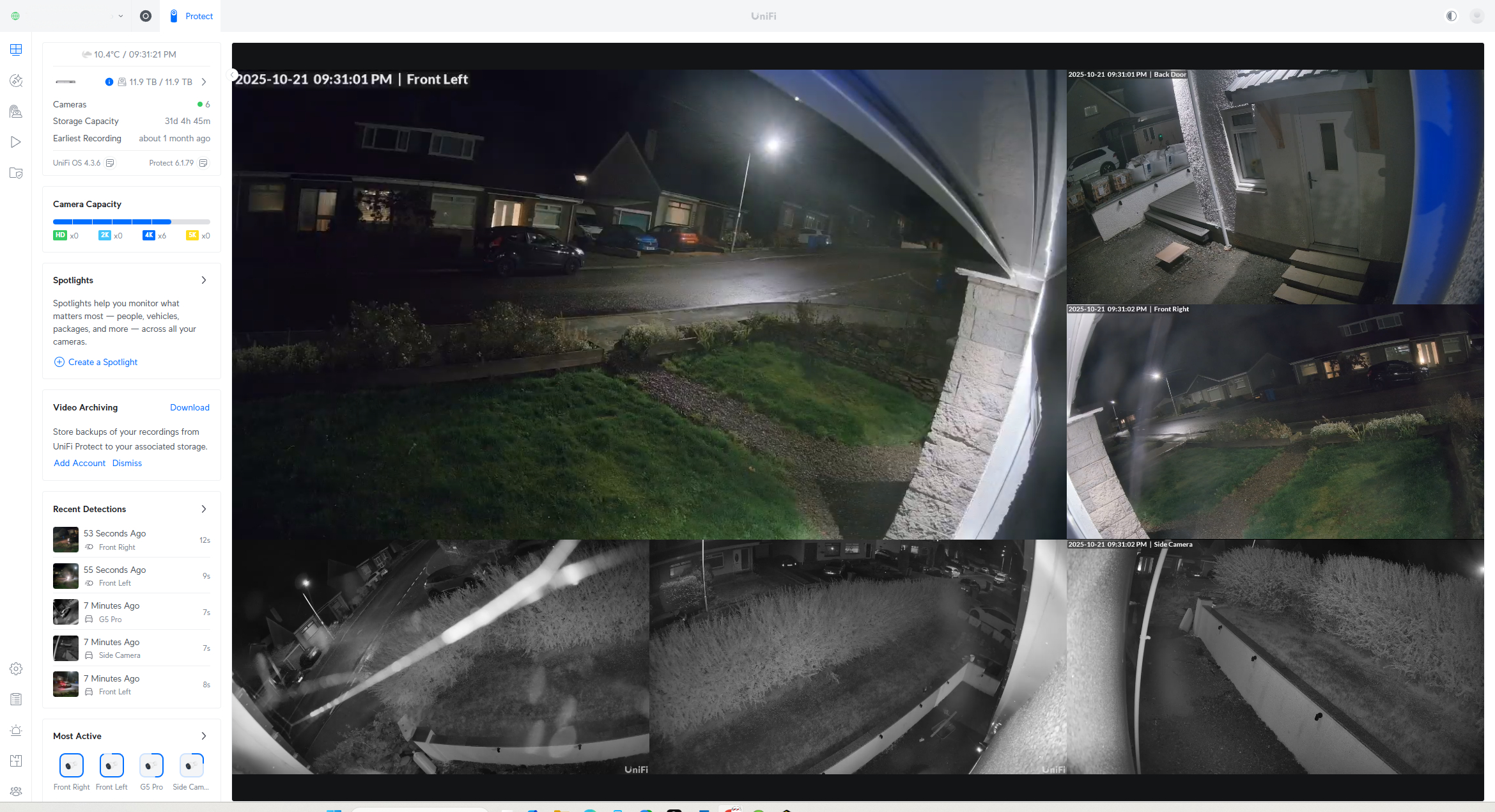 CCTV and Security System Monitoring – Totten IT Solutions CCTV security dashboard showing multiple live camera feeds and system monitoring interface